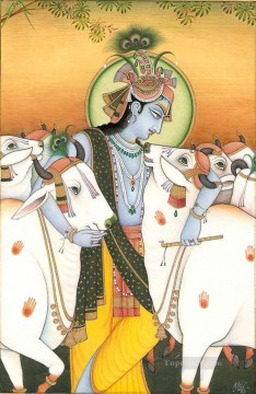 動物 Painting - インドのラダと牛